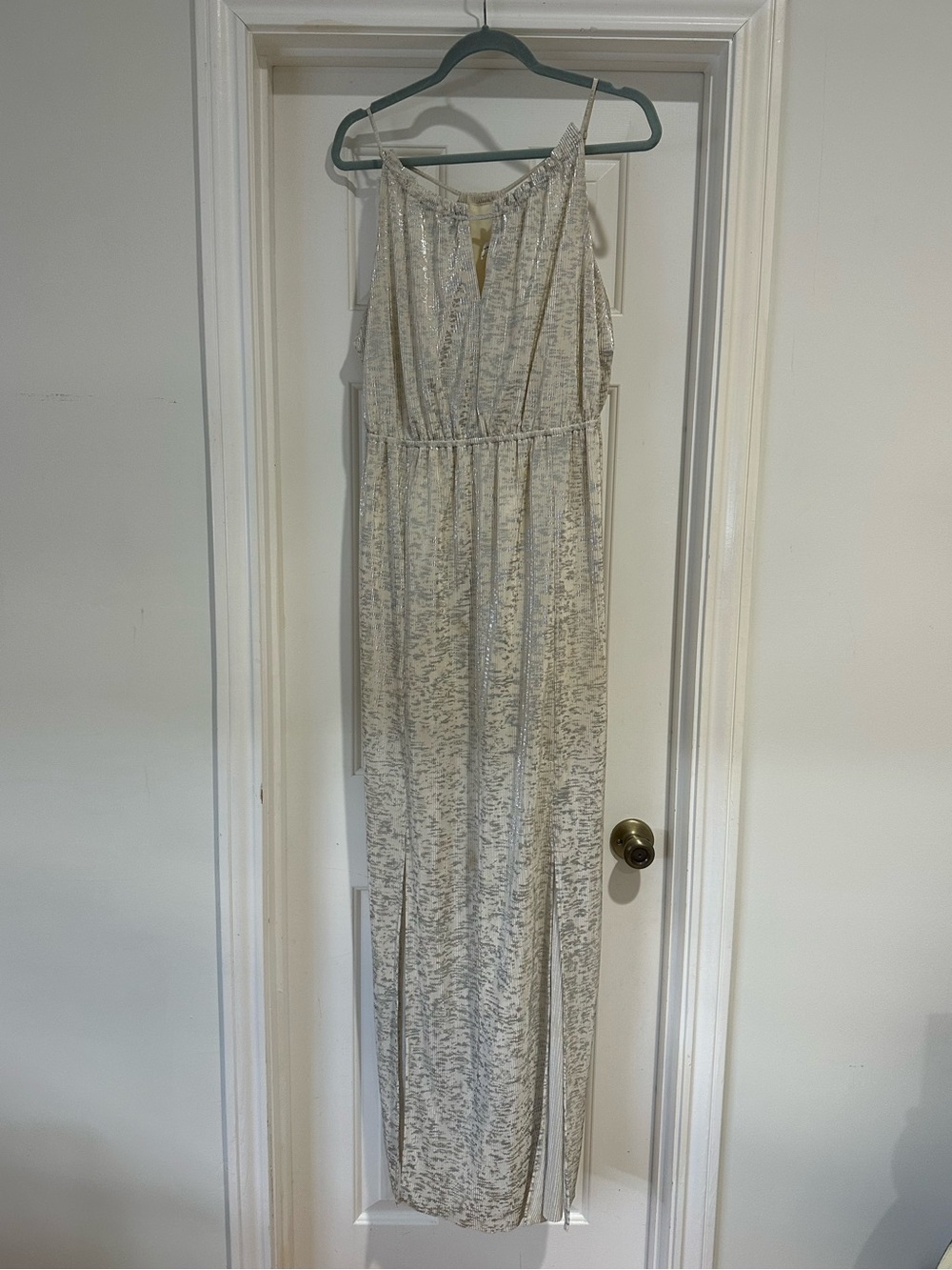 Vintage BCBG silver/metallic Sleeveless Maxi Dress
